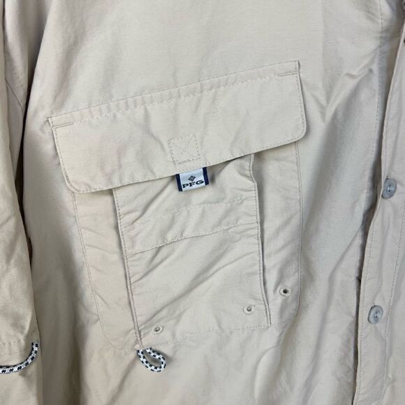 PFG Columbia Fishing Shirt Omni Shade Long Sleeve Vented Khaki men’s size L - Picture 6 of 10